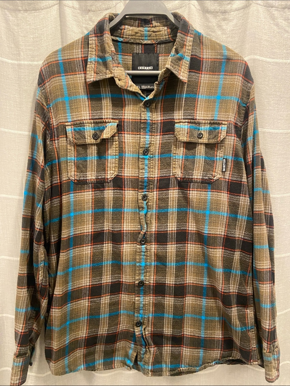 Burton Brown Plaid Flannel with Turquoise & Orange Accents